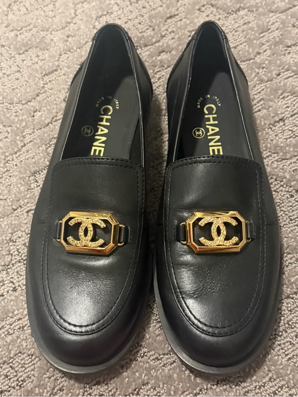 CHANEL black leather